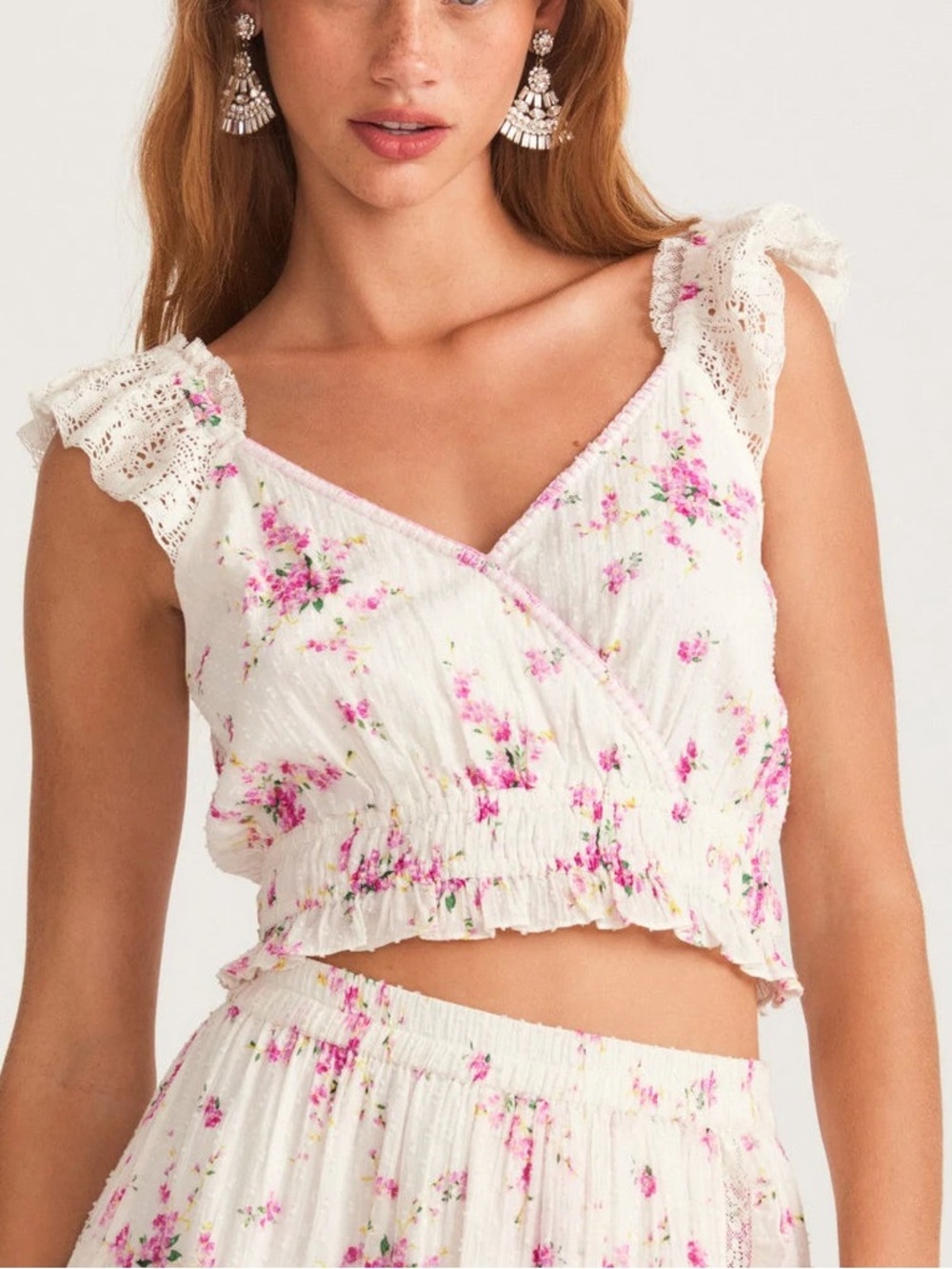 LoveShackFancy Drea Crop Top Magenta Light